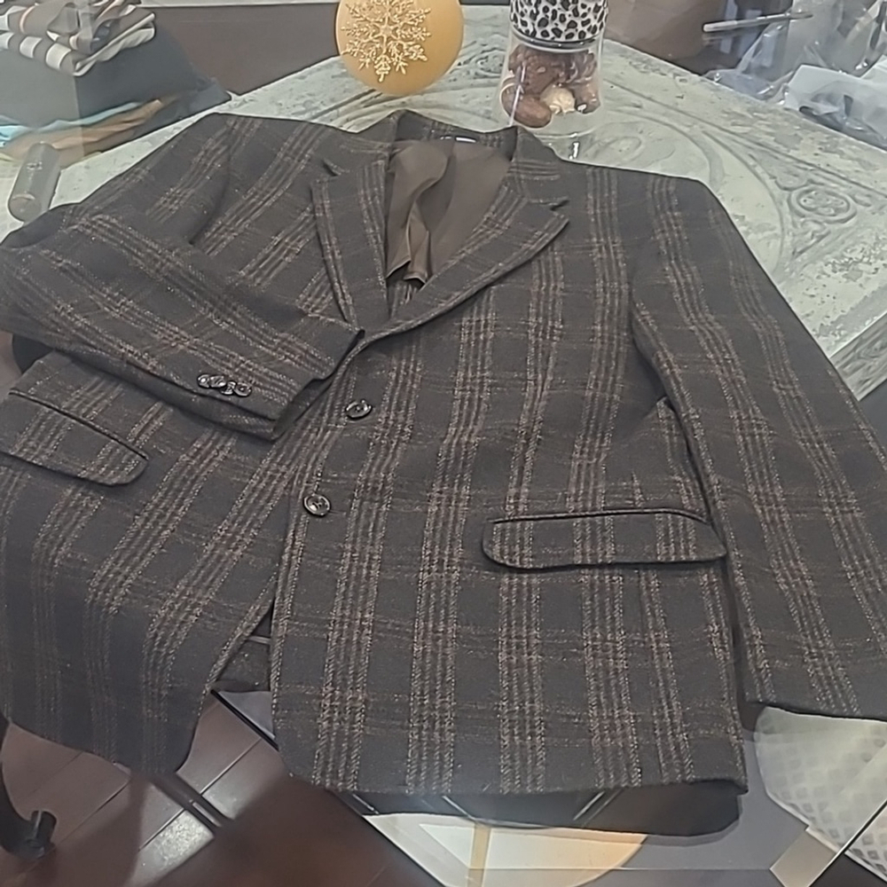 TOMMY HILFIGER MEN'S CHECKERED 100% WOOL THICK OVERCOAT 46R like new